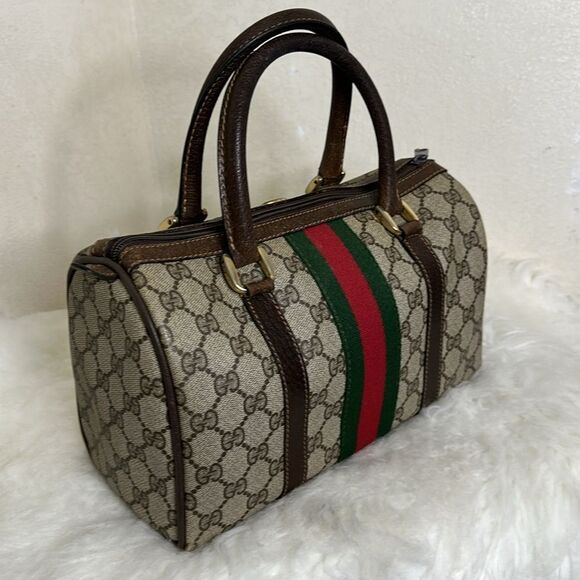 Gucci Beige and Brown Monogram Bag with Red and Green Stripe - Picture 15 of 16